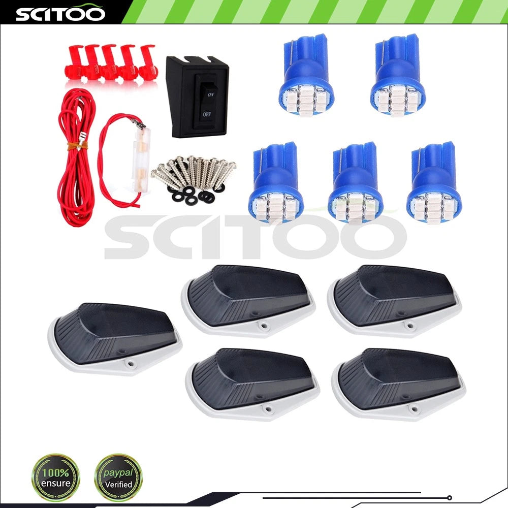 5X Smoke Cab Marker Light Lens T10-8-3020-SMD Blue LED Bulbs for Ford