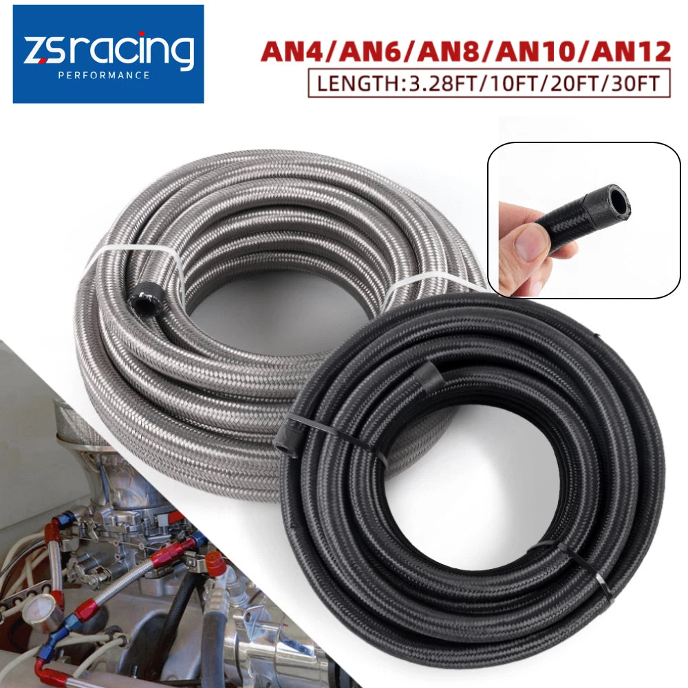 Set of 4 Nylon Stainless Steel Braided Oil Fuel Line Hoses