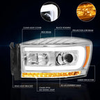 LED DRL Chasing Signal Projector Headlight for Dodge Ram (2006–2009)