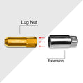 Set of 20 M12X1.5 Gold JDM Open-End Acorn Hex Wheel Lug Nuts + Extension 25mm