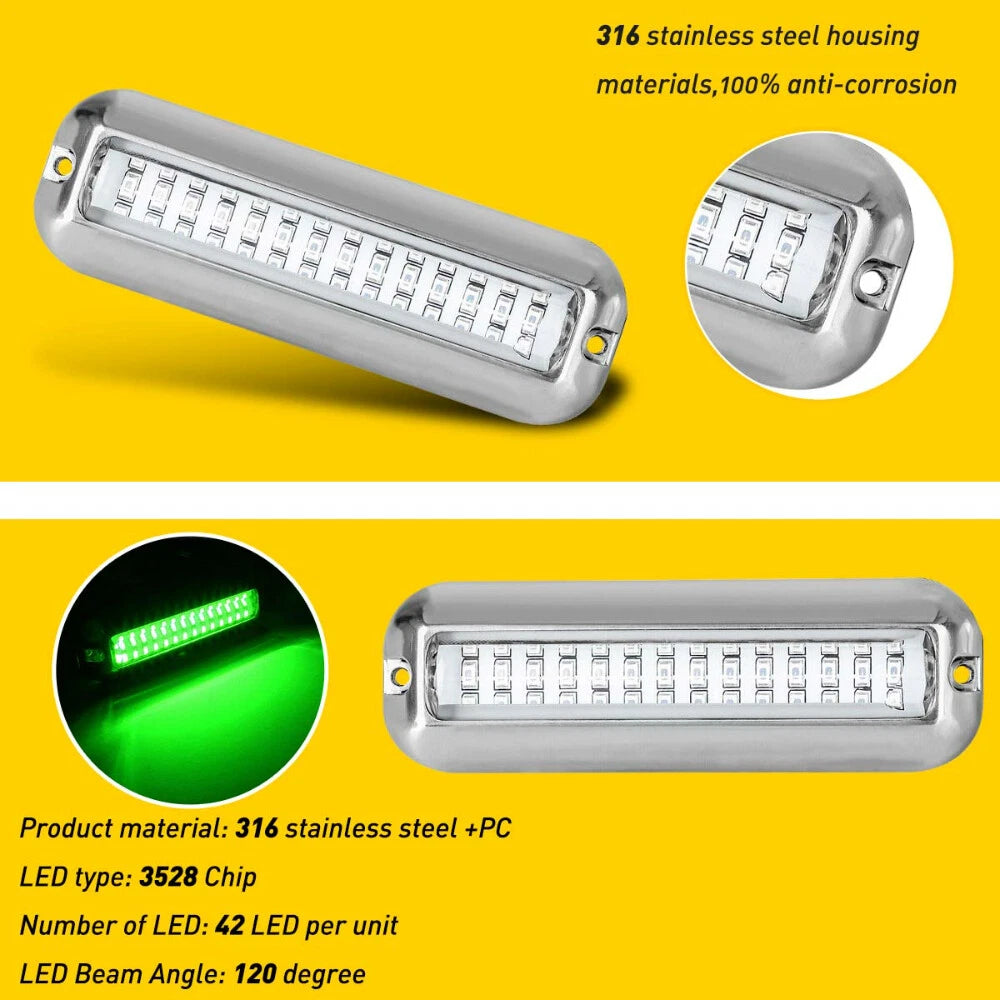 2X LED Underwater Transom Lights for Boat Marine Pontoon (316 Stainless Steel)