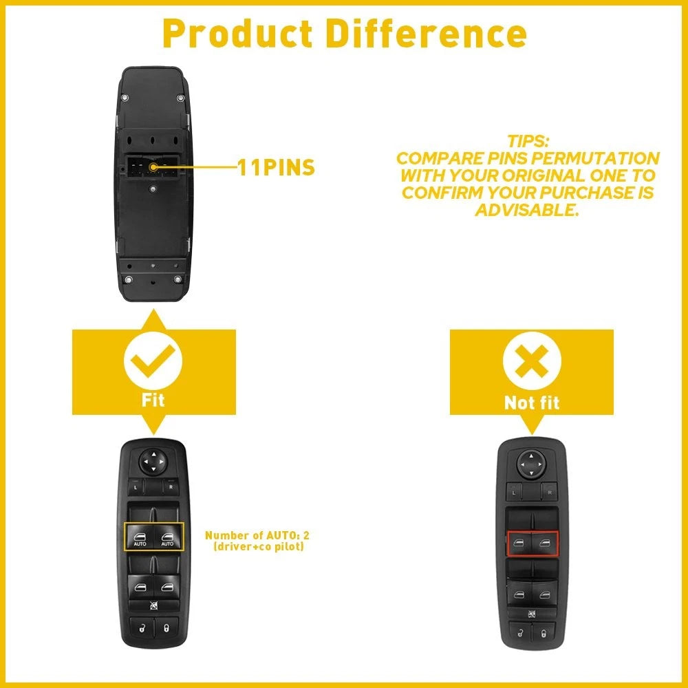 Master Power Window Switch for Chrysler 300 Dodge Charger (2015–2019) 68262253AA
