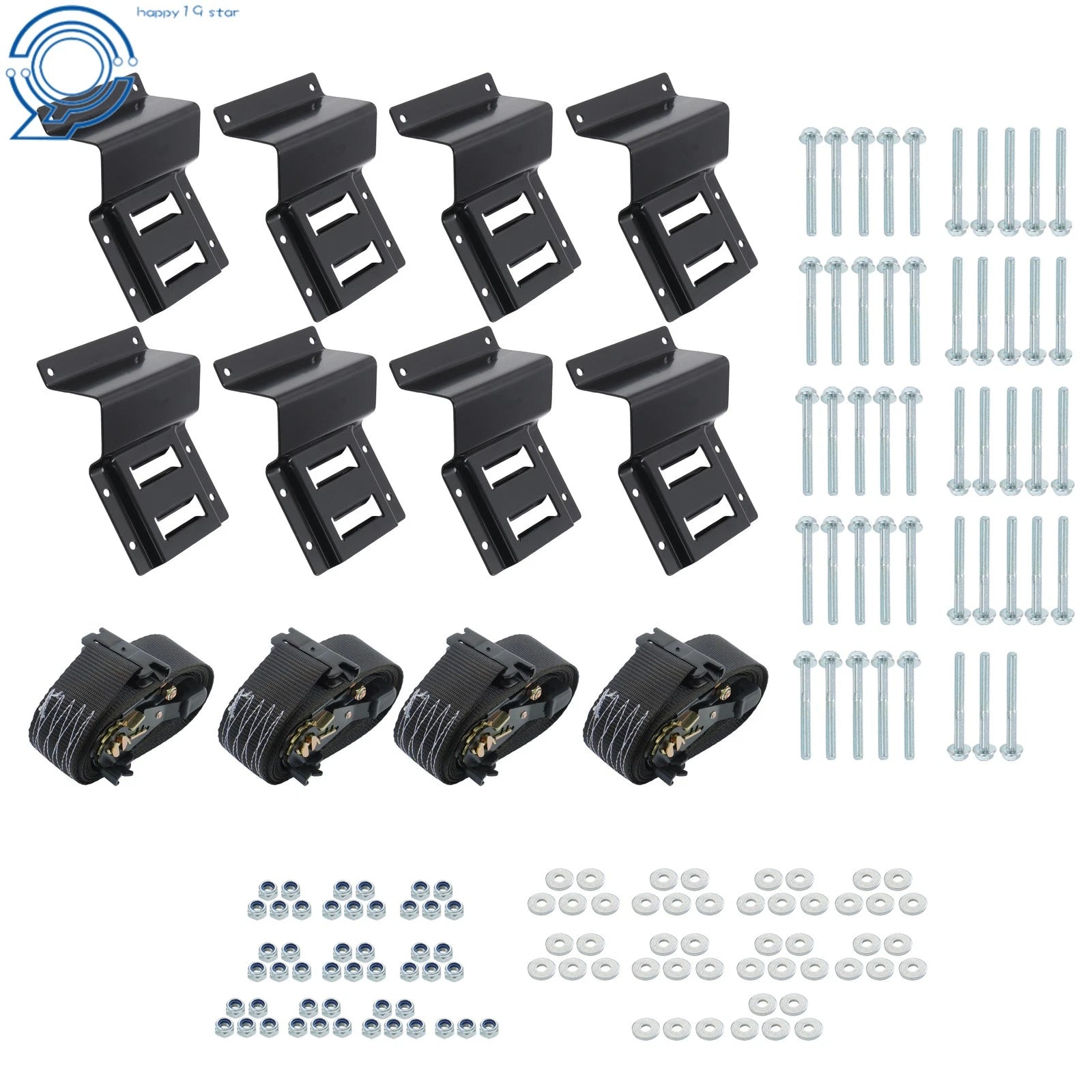 Set of 8 E Track Cargo Straps & 4 Wheel Chocks for E Track System