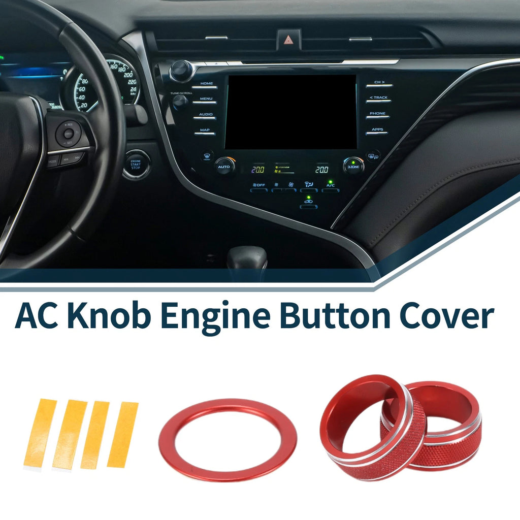 3 Pcs AC Climate Engine Start Stop Switch Knob Cover for Toyota Camry (2021–2023) Red
