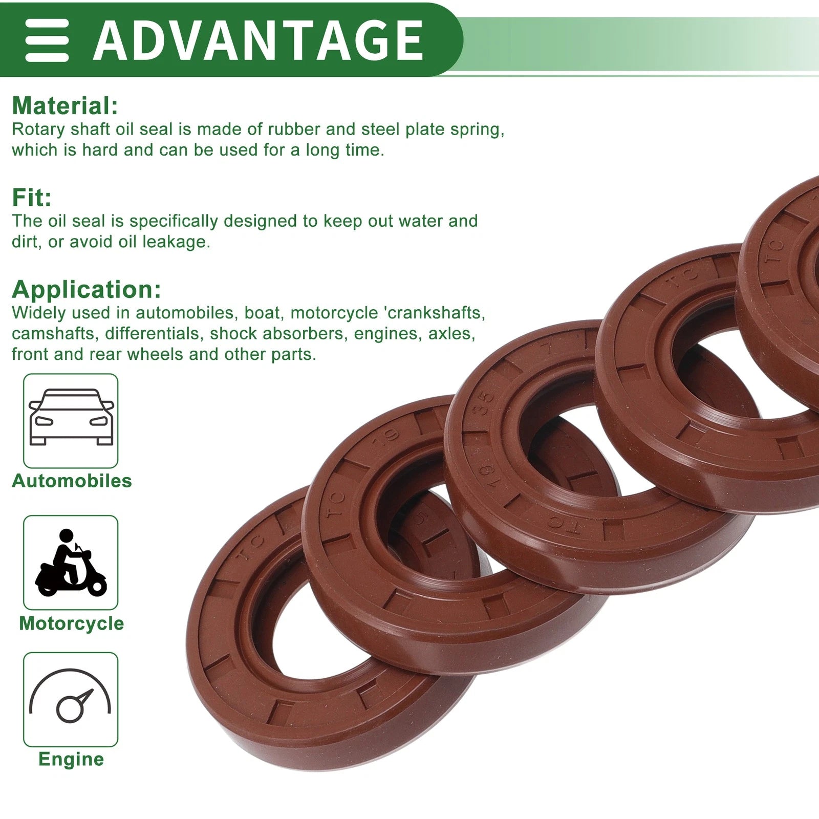 Set of 5 Oil Seal Rotary Shaft Seal FKM Rubber 19x35x7mm