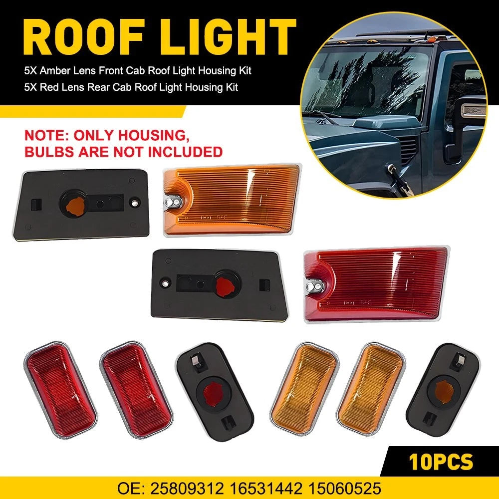 10X Amber Red Cab Roof Clearance Light Housing for Hummer H2 SUT (2003–2009)