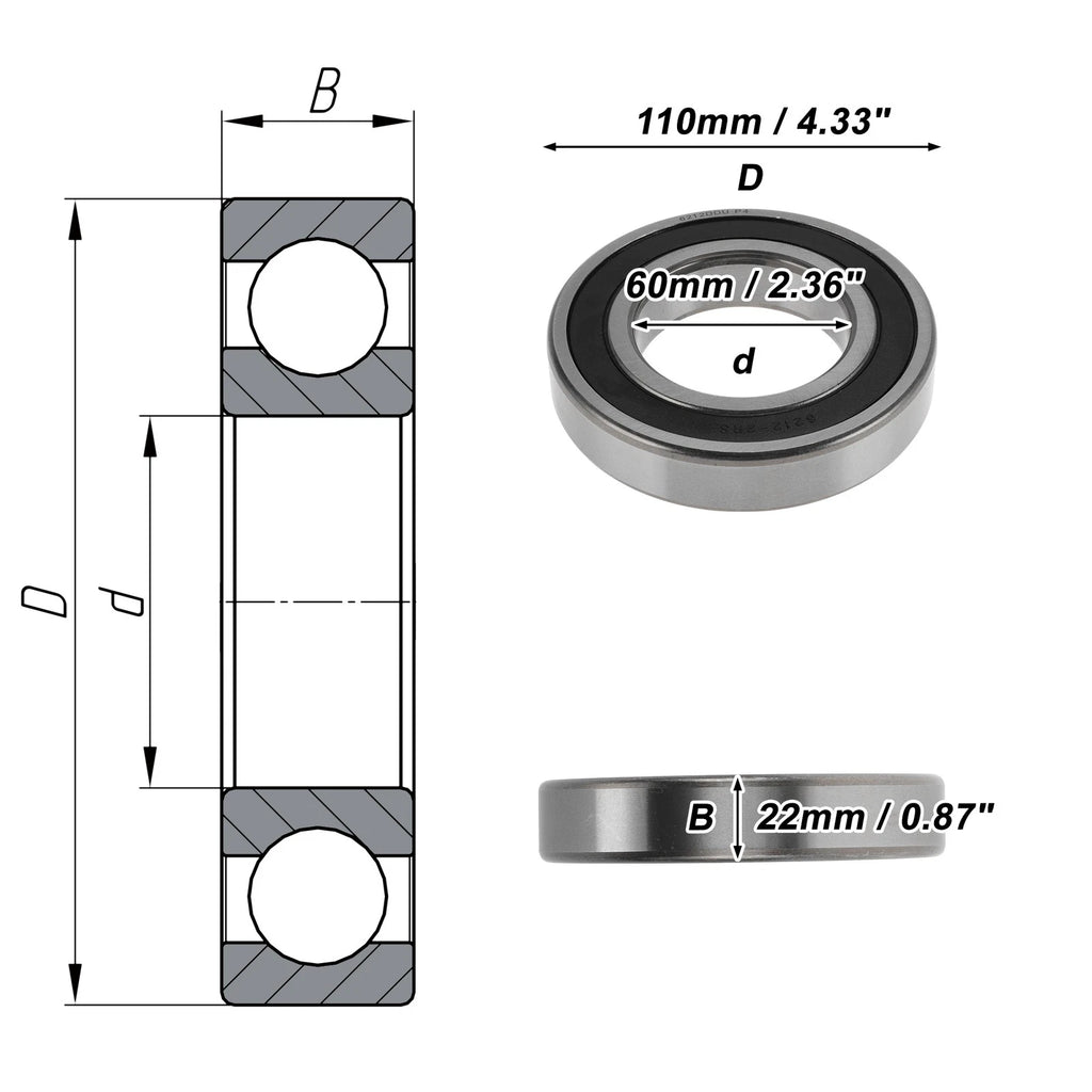 Deep Groove Ball Bearing 6212DDU for Various Models (60x110x22mm)