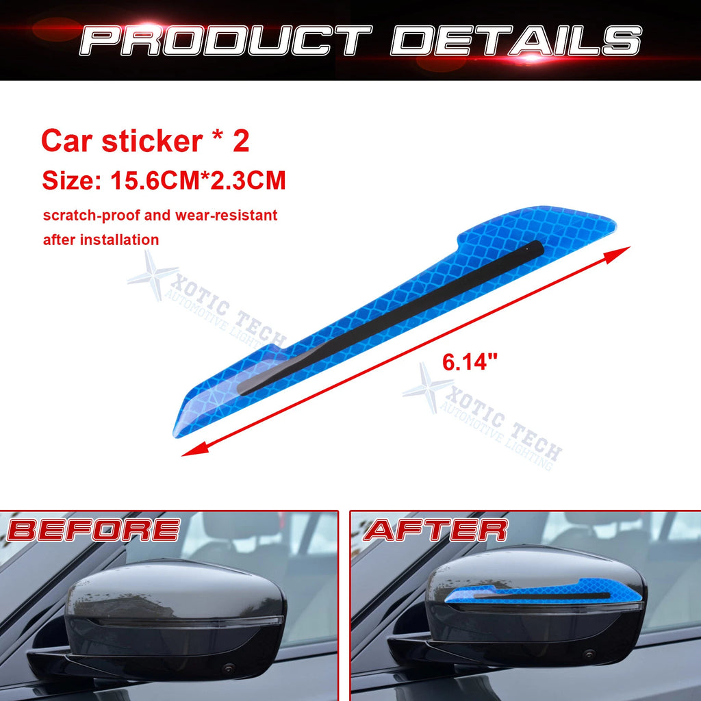 2PC Blue Reflective Night Warning Rearview Mirror Decals Kit for Cars (Universal) (2024-2026)