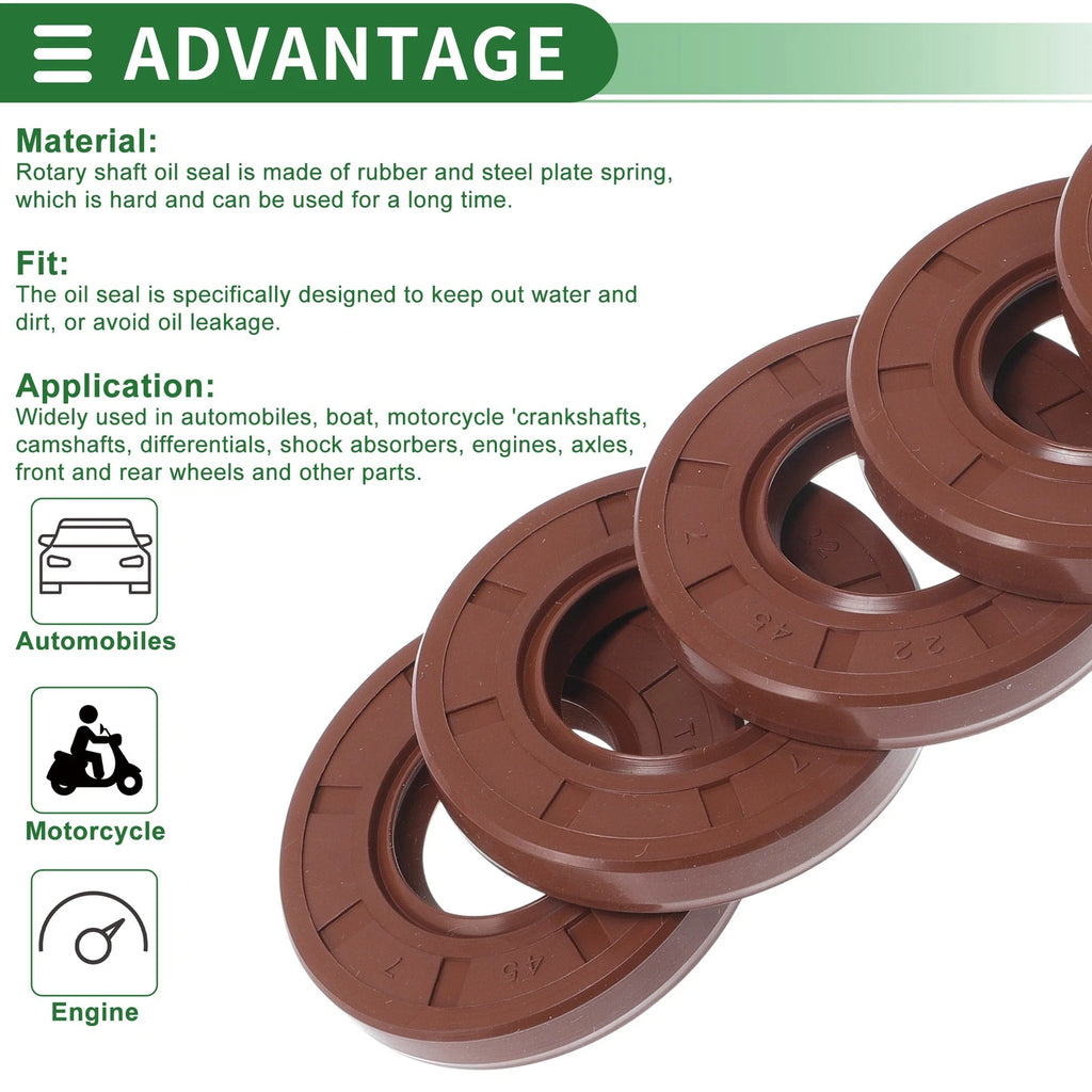 Set of 5 Oil Seal Rotary Shaft Seal FKM Rubber 22x45x7mm