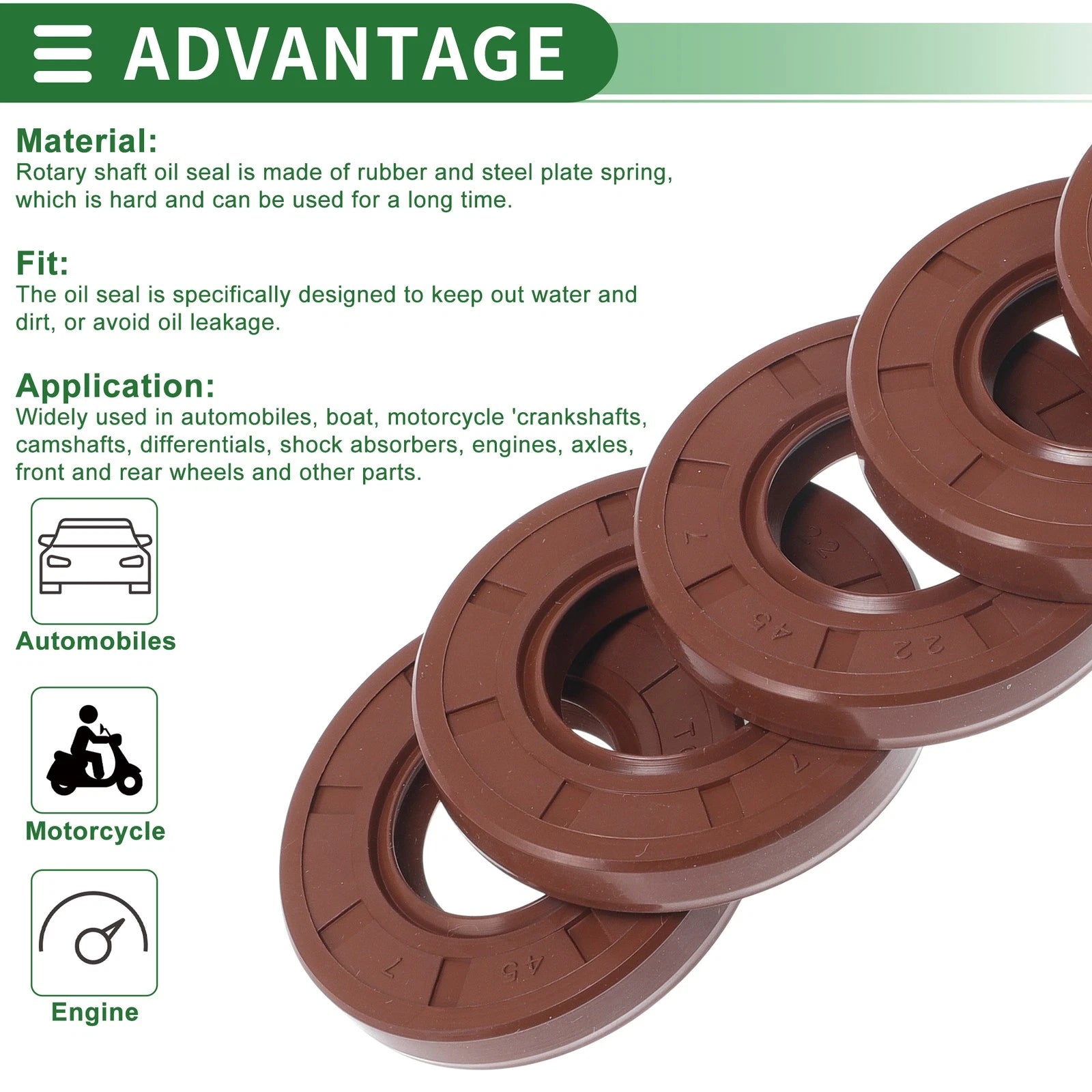 Set of 5 Oil Seal Rotary Shaft Seal FKM Rubber 22x45x7mm