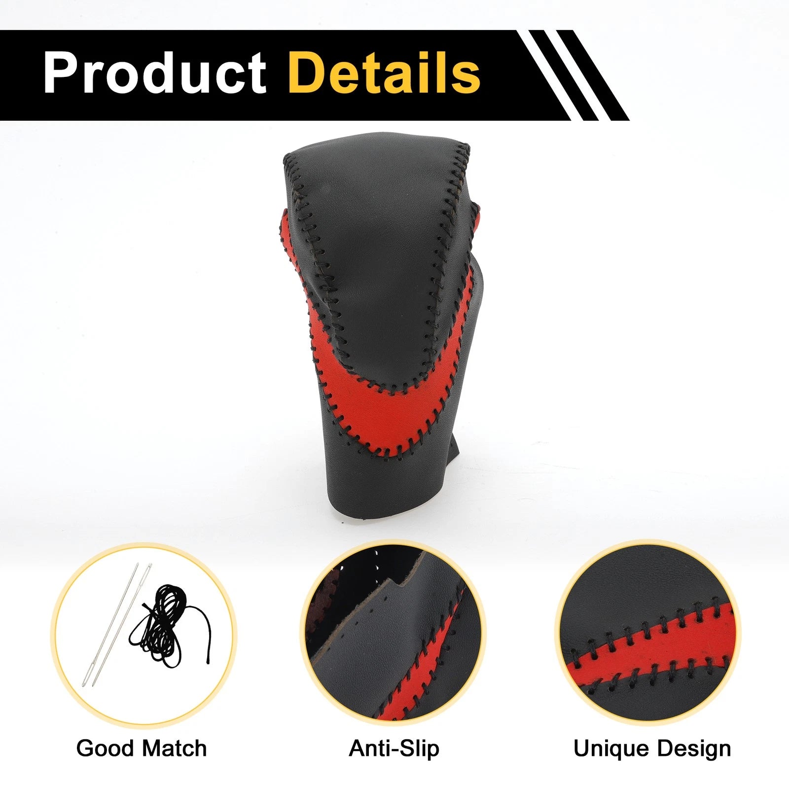 1 Pc Gear Shift Knob Cover for Honda Accord (2013–2017) Black Red Faux Leather