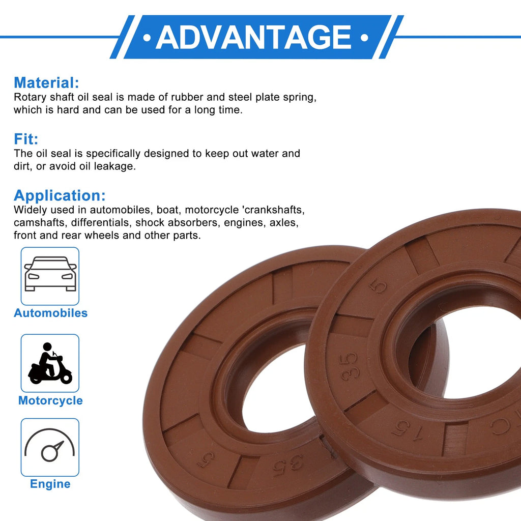 2X Oil Seal Rotary Shaft Seal for Various Models (15x35x5mm) FKM Rubber