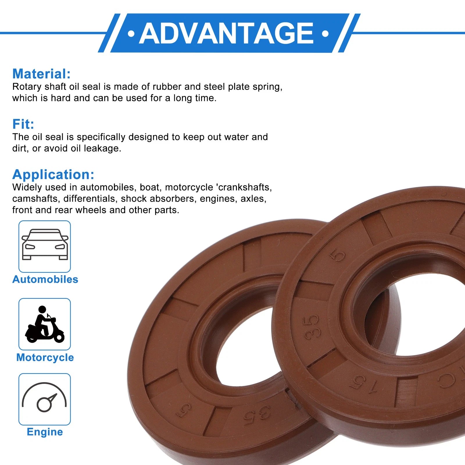 2X Oil Seal Rotary Shaft Seal for Various Models (15x35x5mm) FKM Rubber