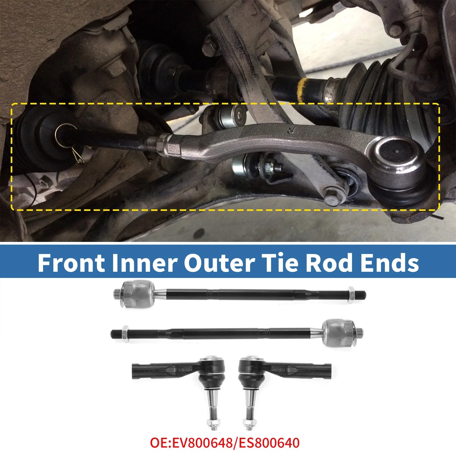 Set of 4 Front Inner Outer Tie Rod End Links for Chevrolet Equinox (2010–2017) No.EV800648
