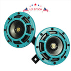 Set of 2 Blue 12V Loud Blast Tone Electric Car Horns for Universal Fit