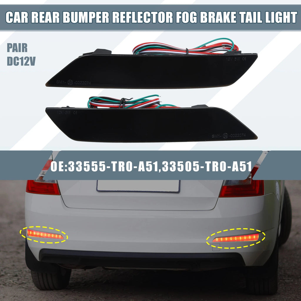 LED Smoked Rear Bumper Reflector Brake Light 33555TR0A51 for Honda Civic (2013–2015)