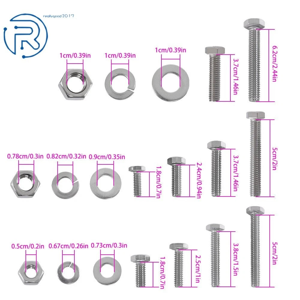 Set of 240 Hex Head Cap Bolts and Nuts Combination Kit Stainless Steel