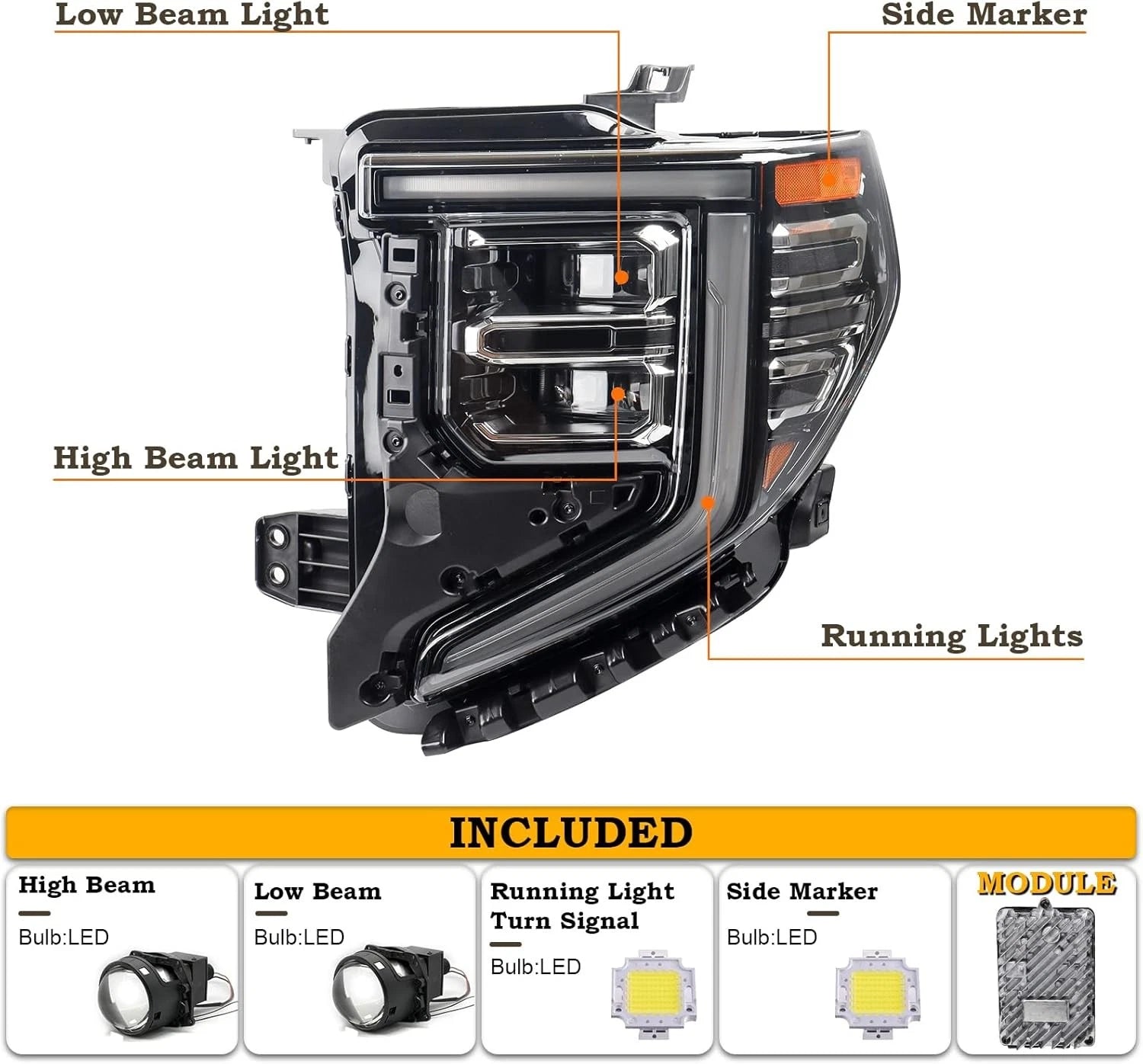 Full LED Headlights Pair for GMC Sierra 1500 SLT Denali (2022–2025)