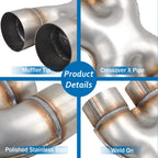 3" Dual In/Out Stainless Steel X-Pipe Muffler Exhaust Tip for Universal