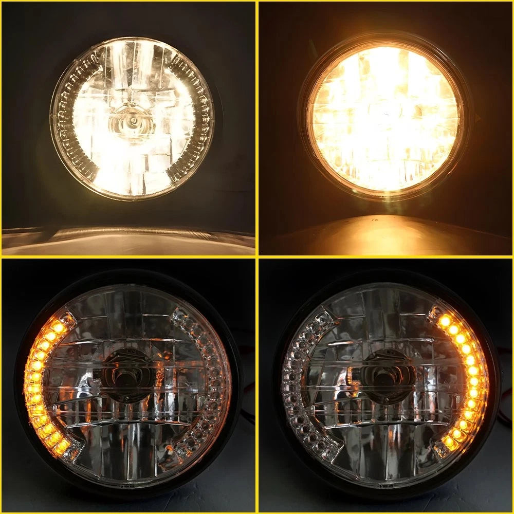 7" LED Motorcycle Headlight Turn Signal Light with Black Housing Universal