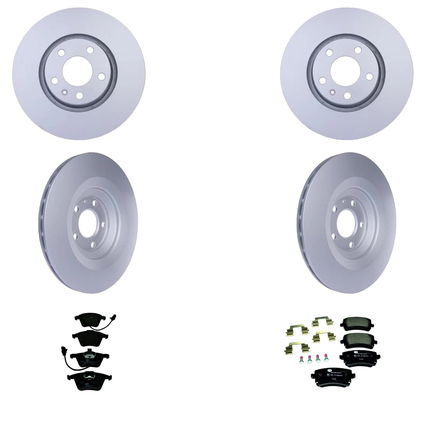 Hella Front & Rear Rotors Low-Met Disc Brake Pad Kit for Audi A6 (2006)