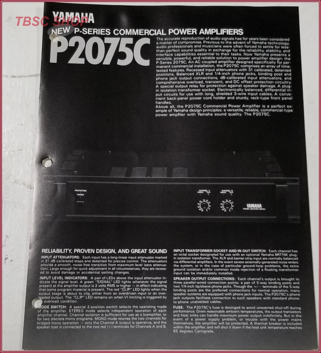 Yamaha P2075C Power Amplifier Brochure for Yamaha P2075C