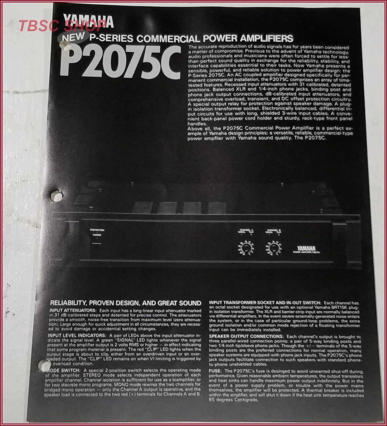 Yamaha P2075C Power Amplifier Brochure for Yamaha P2075C