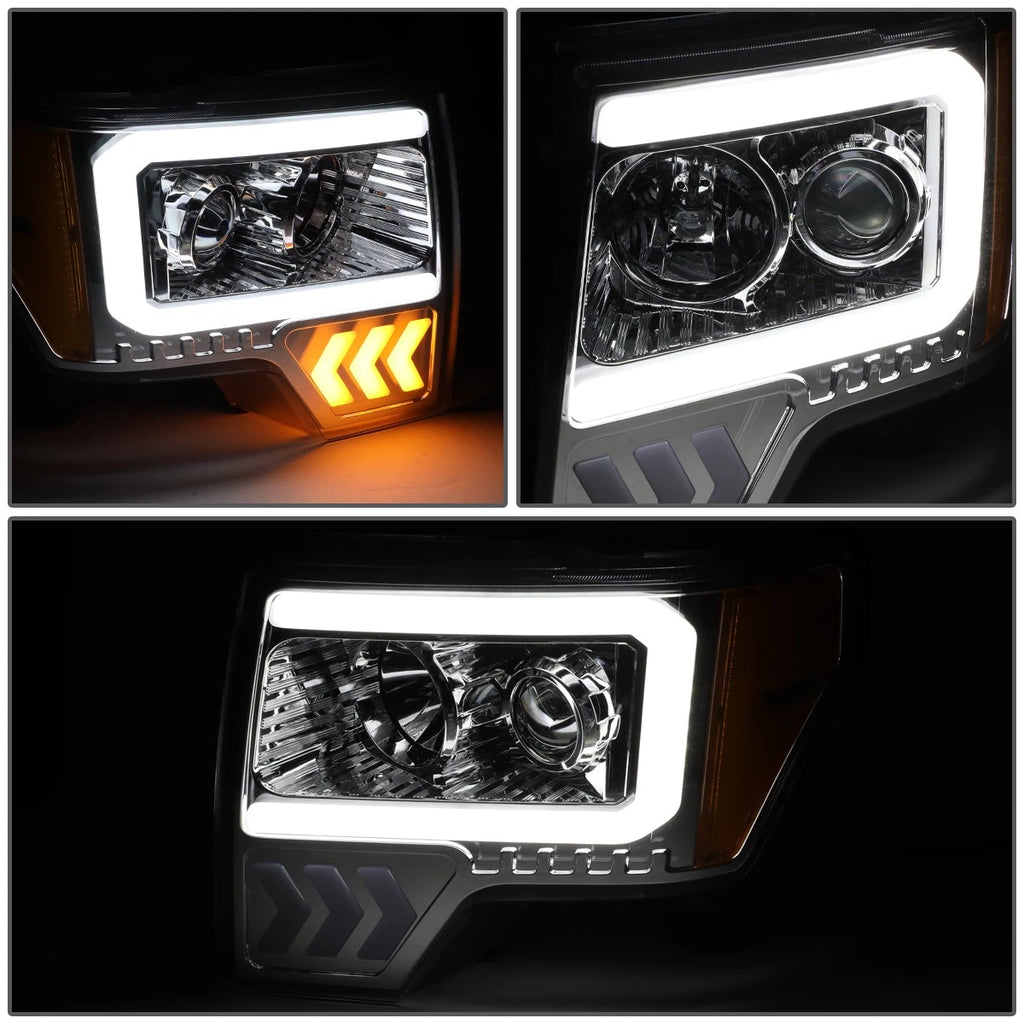 LED DRL Arrow Projector Headlight Lamp for Ford F150 (2009–2014) Chrome/Amber
