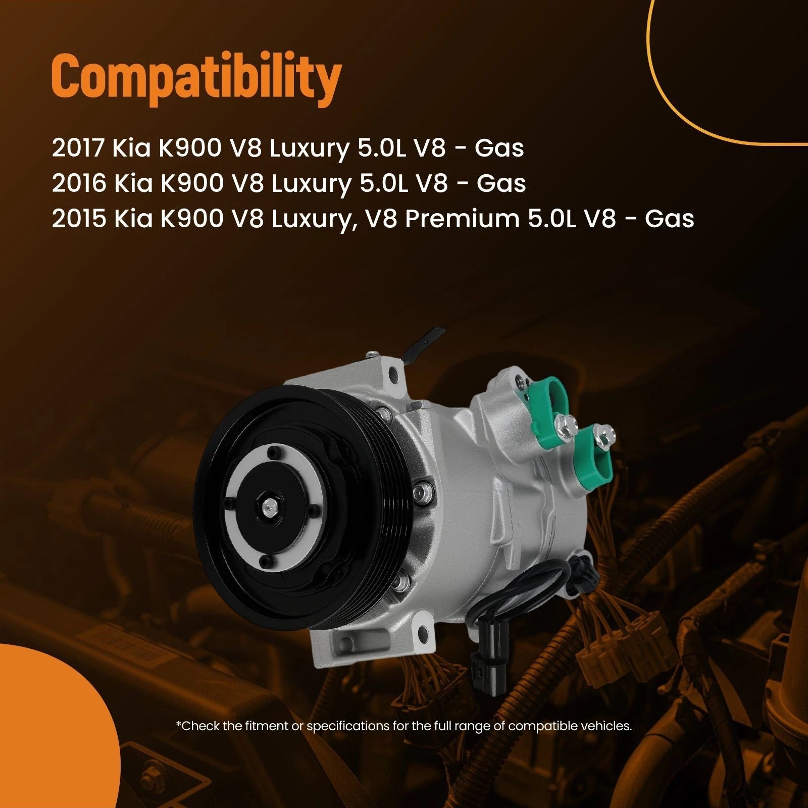A/C Compressor Assembly for Kia K900 5.0L V8 Gas (2015–2017) 97701-3T300