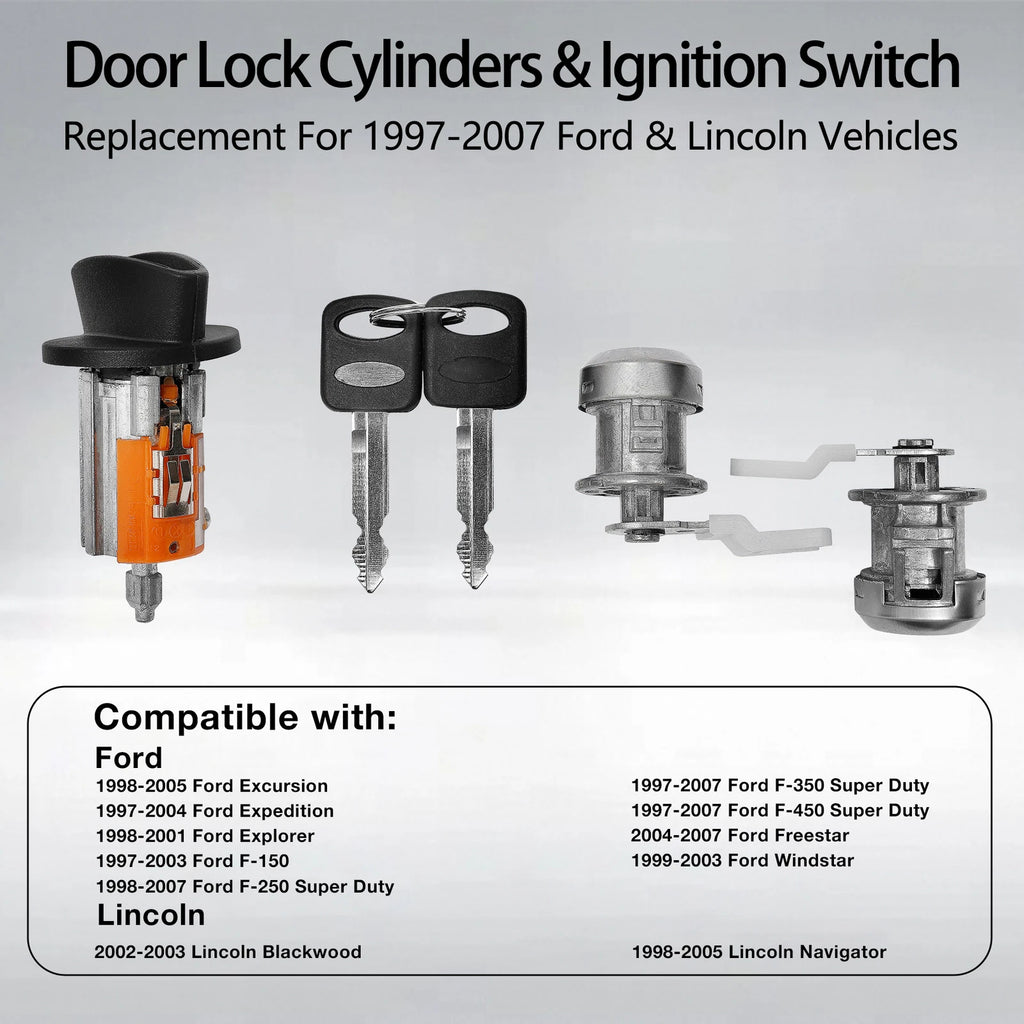 Ignition Switch & Door Lock Cylinder w/ Keys for Ford F150/250 (1997–2007)