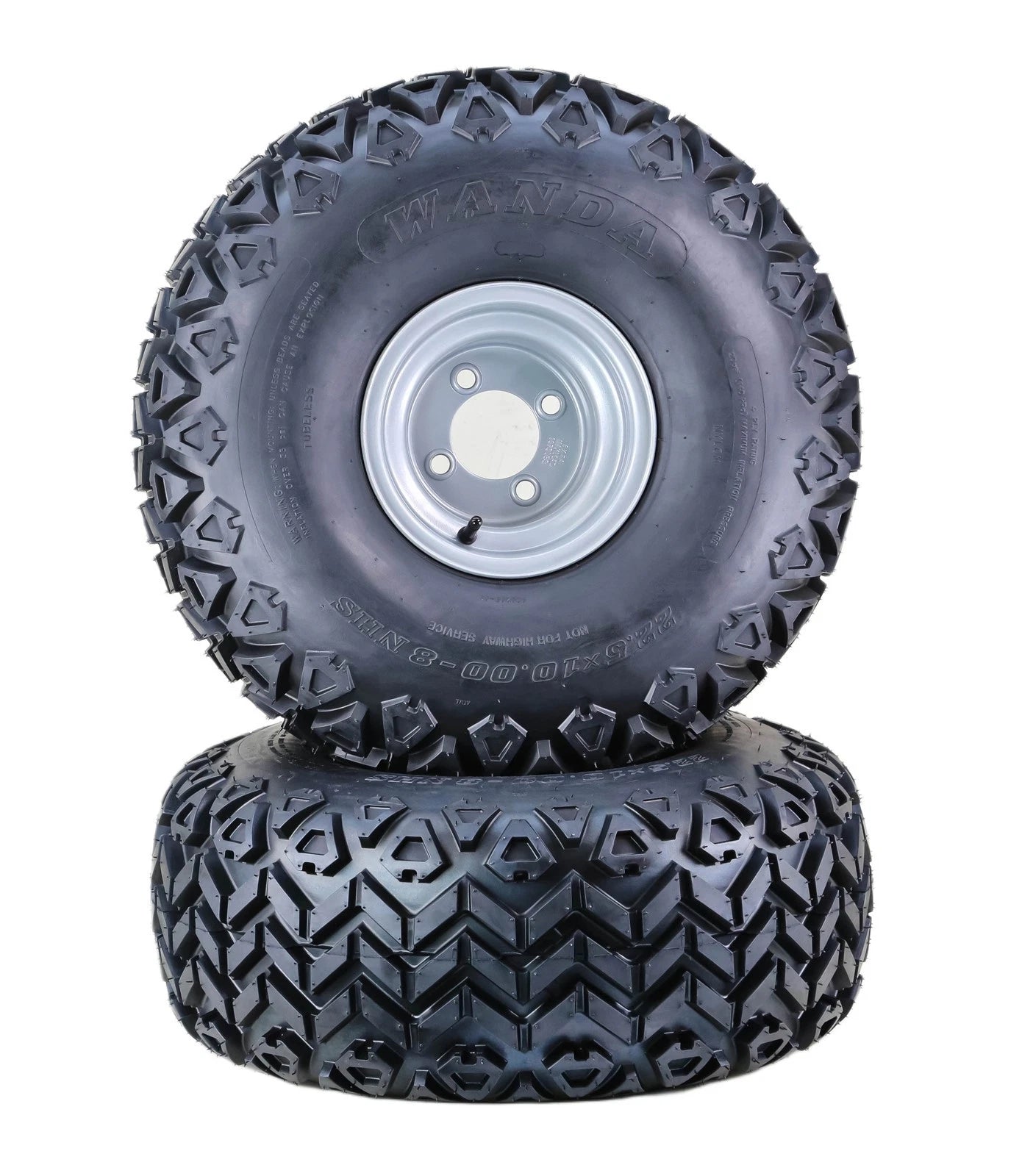 Set of 2 WANDA ATV Golf Cart Tires & Wheels 22.5X10-8 4PR with 4x4" Silver Wheel