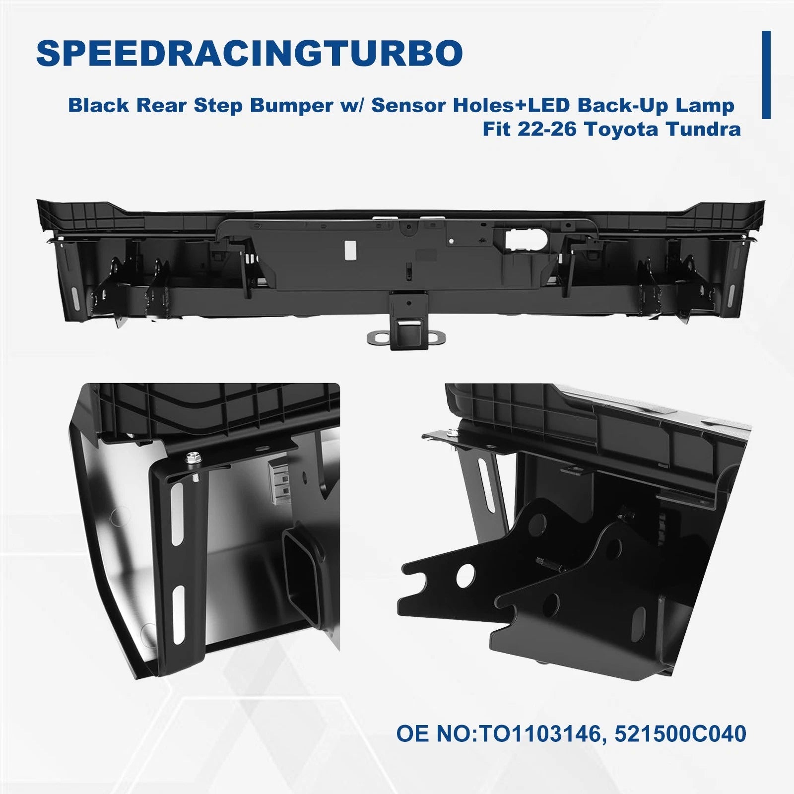 Rear Step Bumper with Sensor Holes & LED for Toyota Tundra (2022–2026)