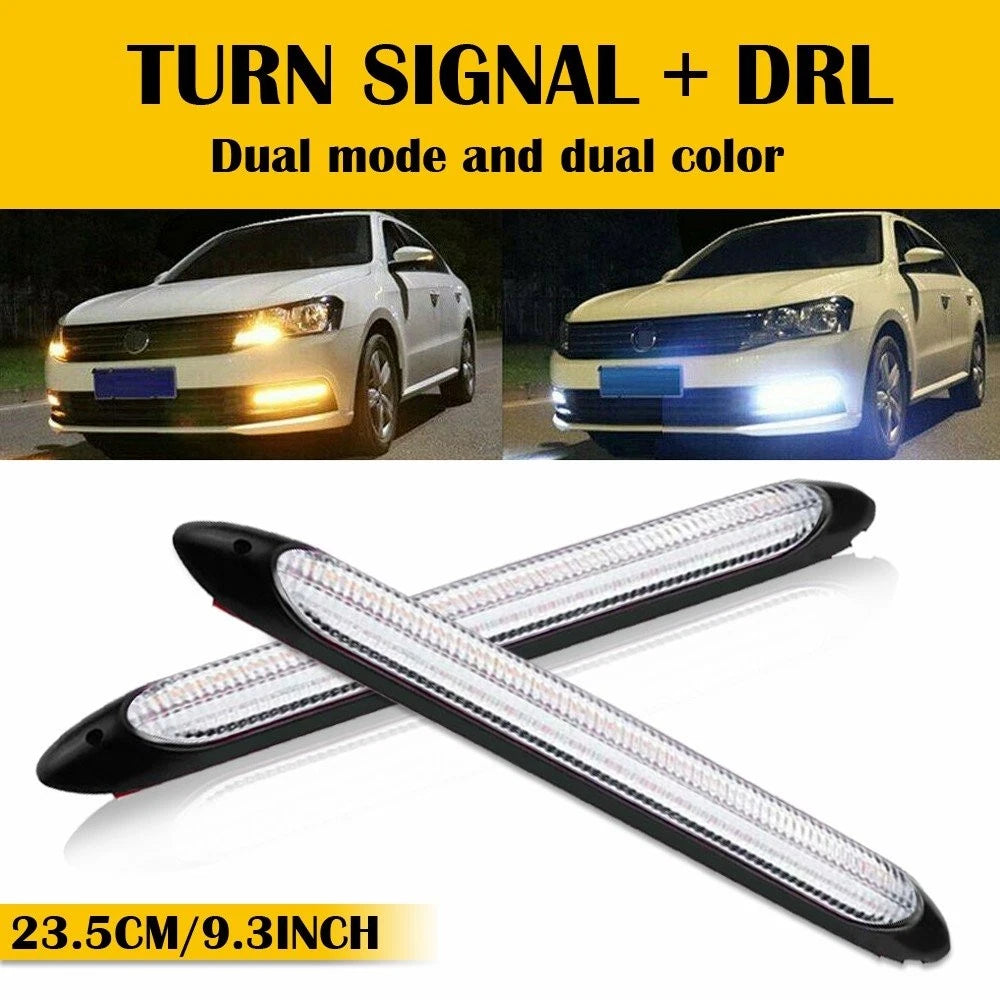 2X 9" Sequential LED DRL Strip Headlight Running Signal Lamp for EXV