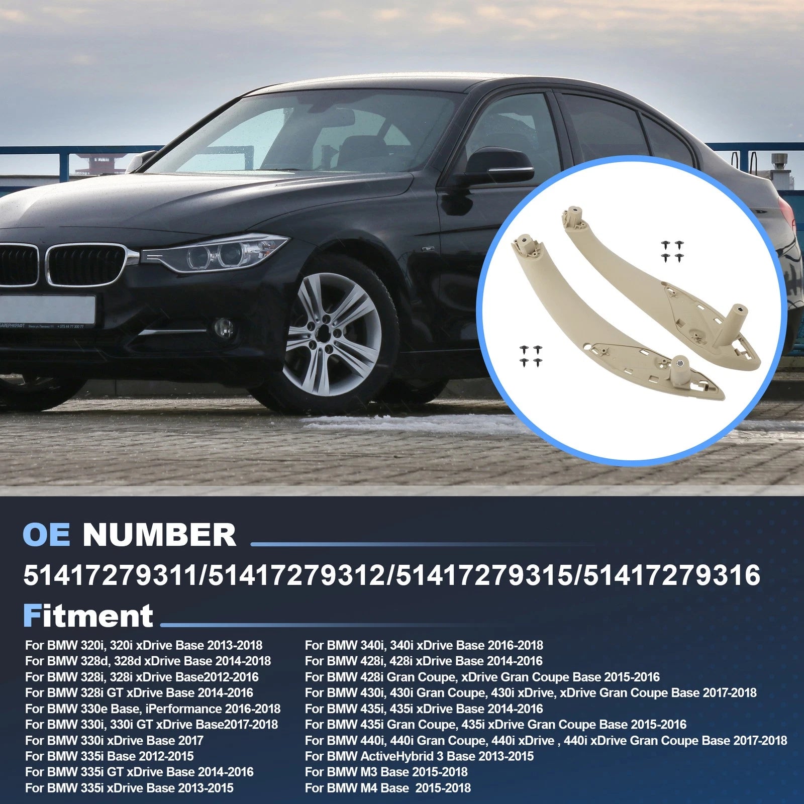 Inner Trim Door Pull Handle for BMW 320i 328i 330i 335i 340i 428i 430i 435i 440i (2012–2019)