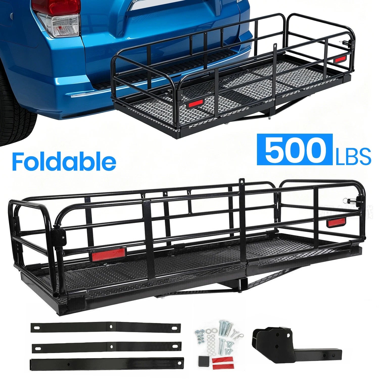 Folding Trailer Hitch Cargo Carrier Basket for 2" Receiver (500 lbs)