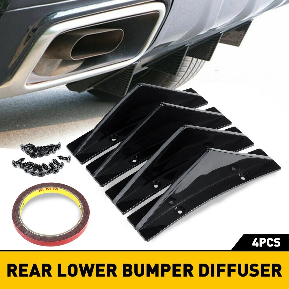 Set of 4 Glossy Black Rear Spoiler Lip Bumper Splitter Diffuser Universal