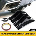 Set of 4 Glossy Black Rear Spoiler Lip Bumper Splitter Diffuser Universal
