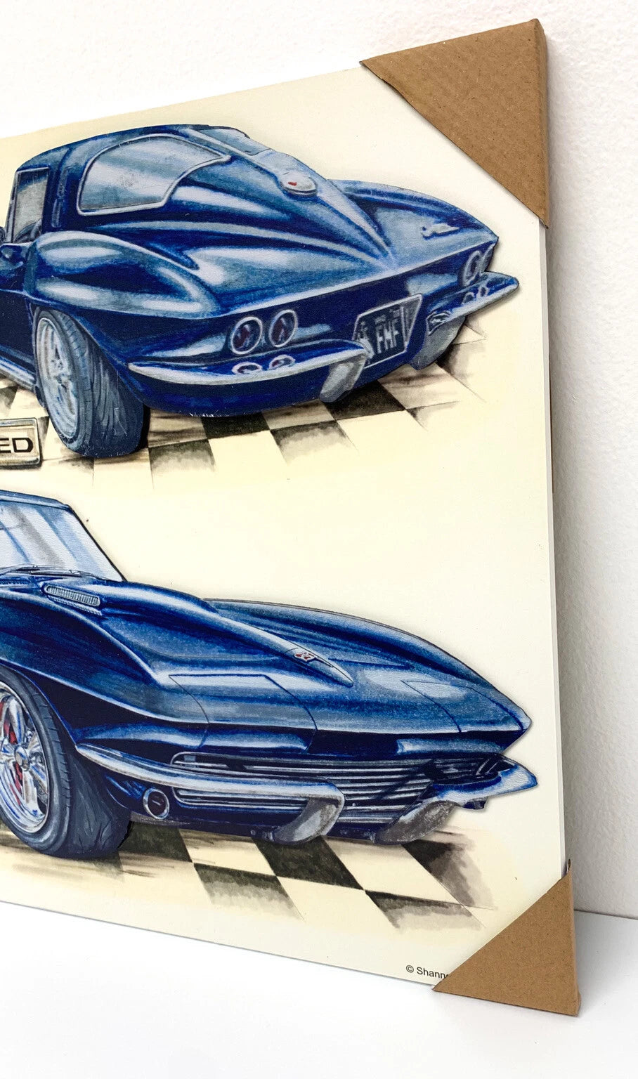 Custom Wood Sign with Blue 1963 Chevy C2 Supercharged Corvette Emblem 20x16