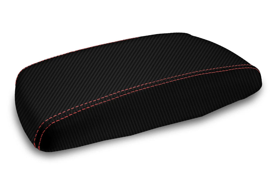 Console Lid Armrest Cover for Hyundai Genesis (2009–2014) Carbon Fiber Red Stitch