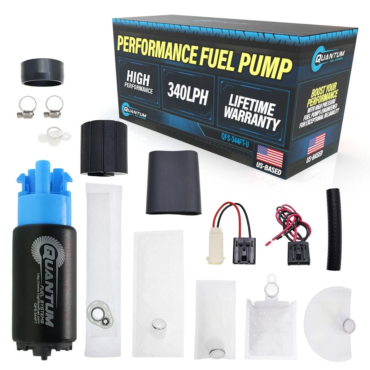 340LPH InTank EFI Performance Fuel Pump + Universal Install Kit for QFS