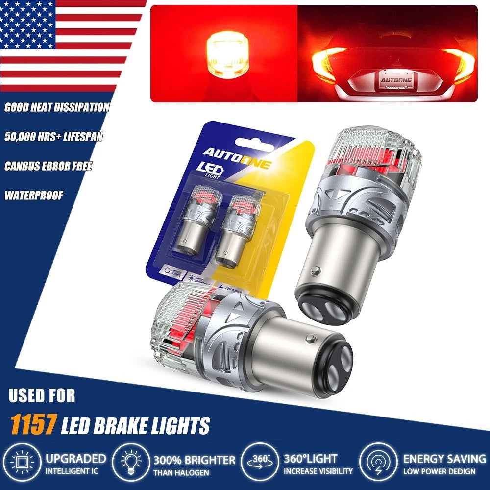 2X BAY15D 2357 2057 1157 LED Red Brake Tail Stop Light Bulbs (10W 600lm)