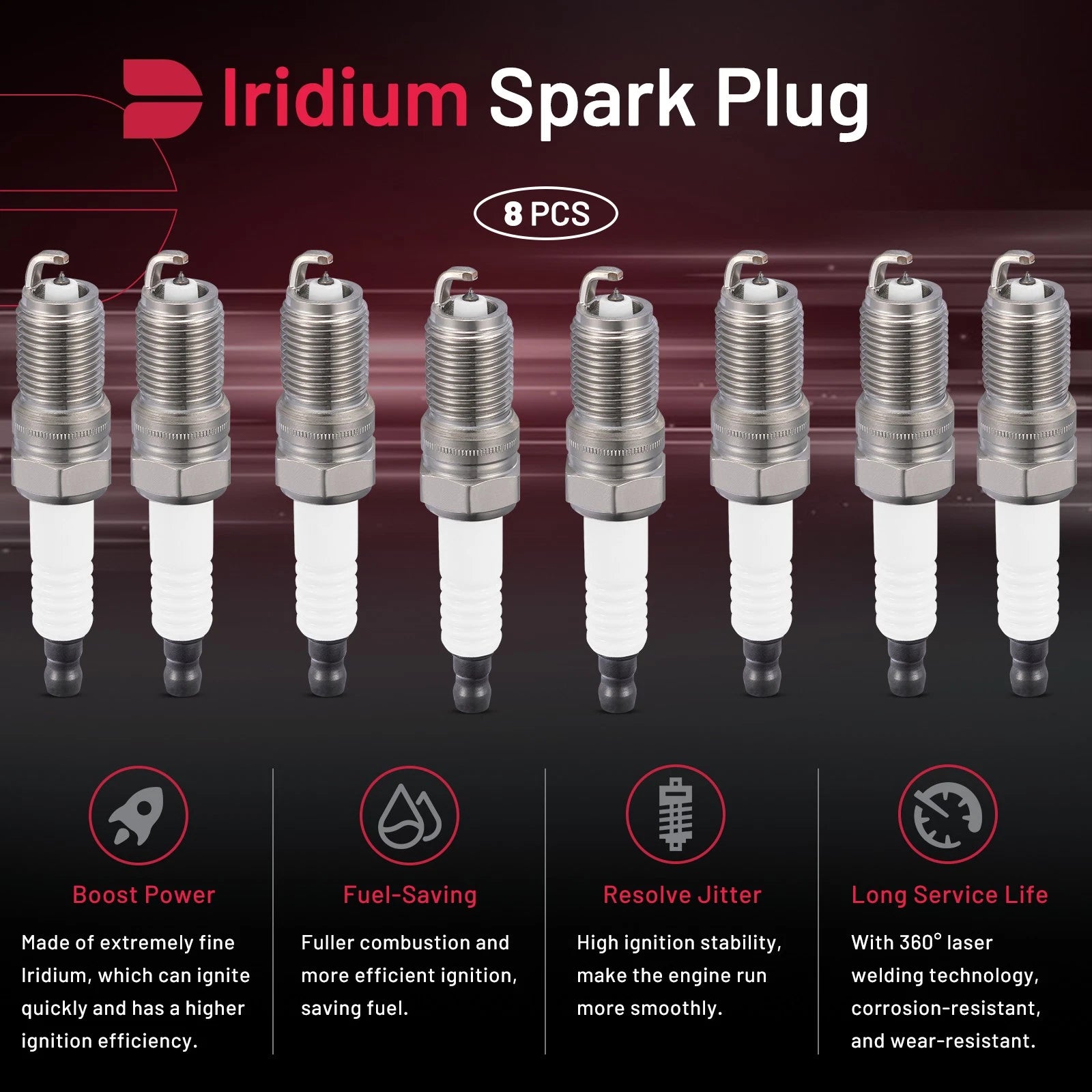 8PCS Iridium Spark Plugs for Chevrolet Cavalier (1995–2002), Malibu (1997–1999)
