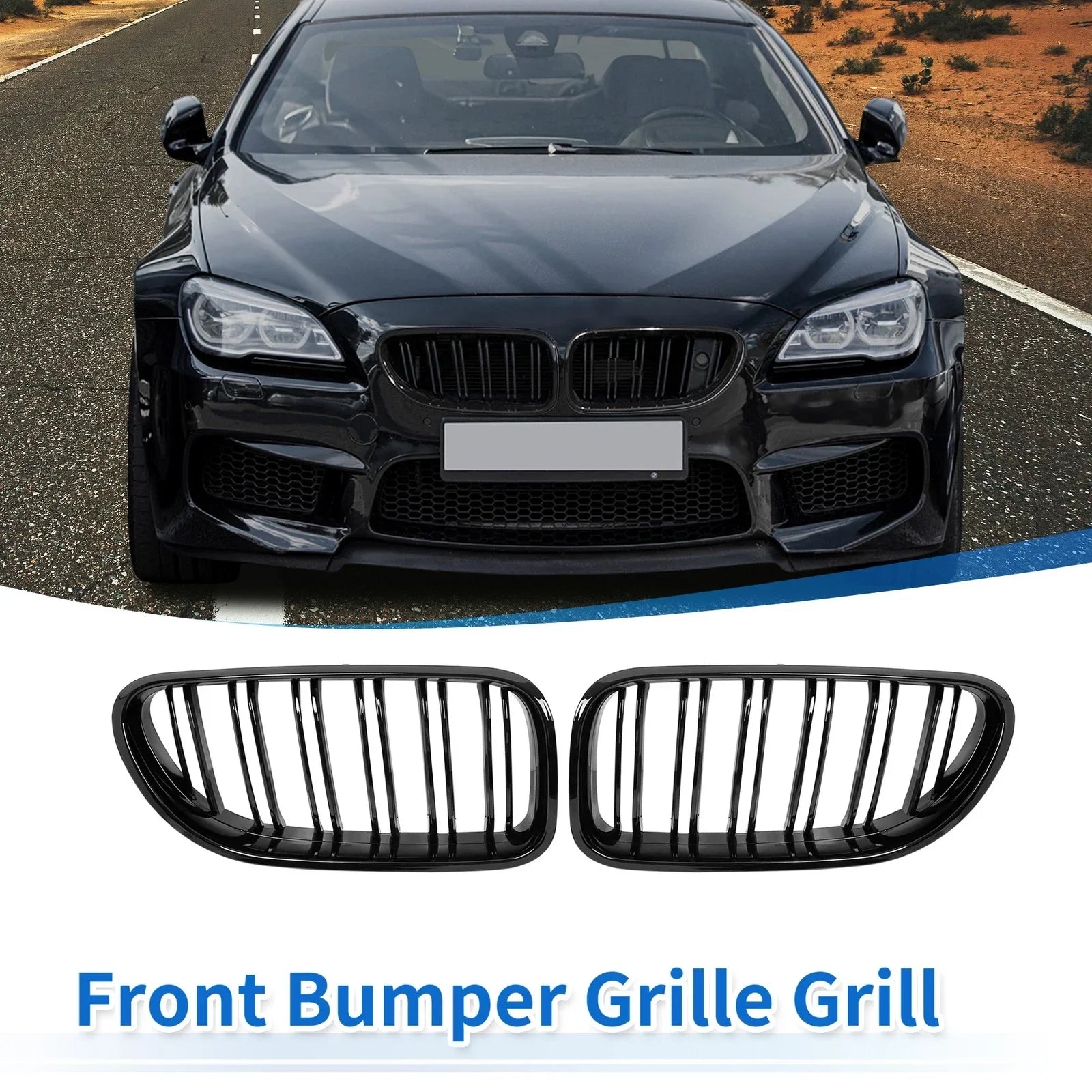 Pair Hood Kidney Grill Front Grille Cover for BMW F06 Black (2012-2018)