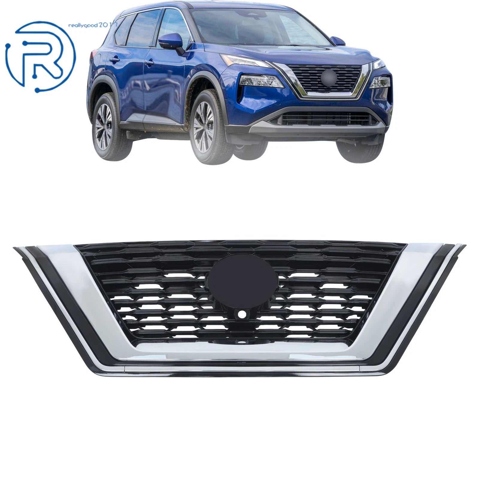Polished Chrome Front Upper Grill with Camera Slot for Nissan Rogue (2021–2023)