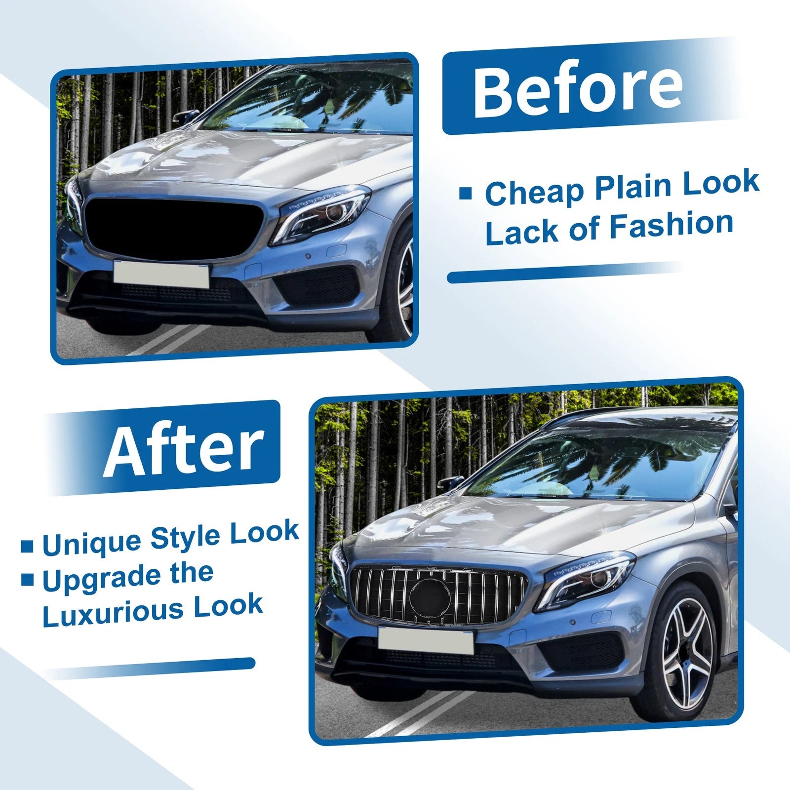 Front Upper Bumper Grille for Mercedes-Benz GLA Class (2015–2020) Chrome