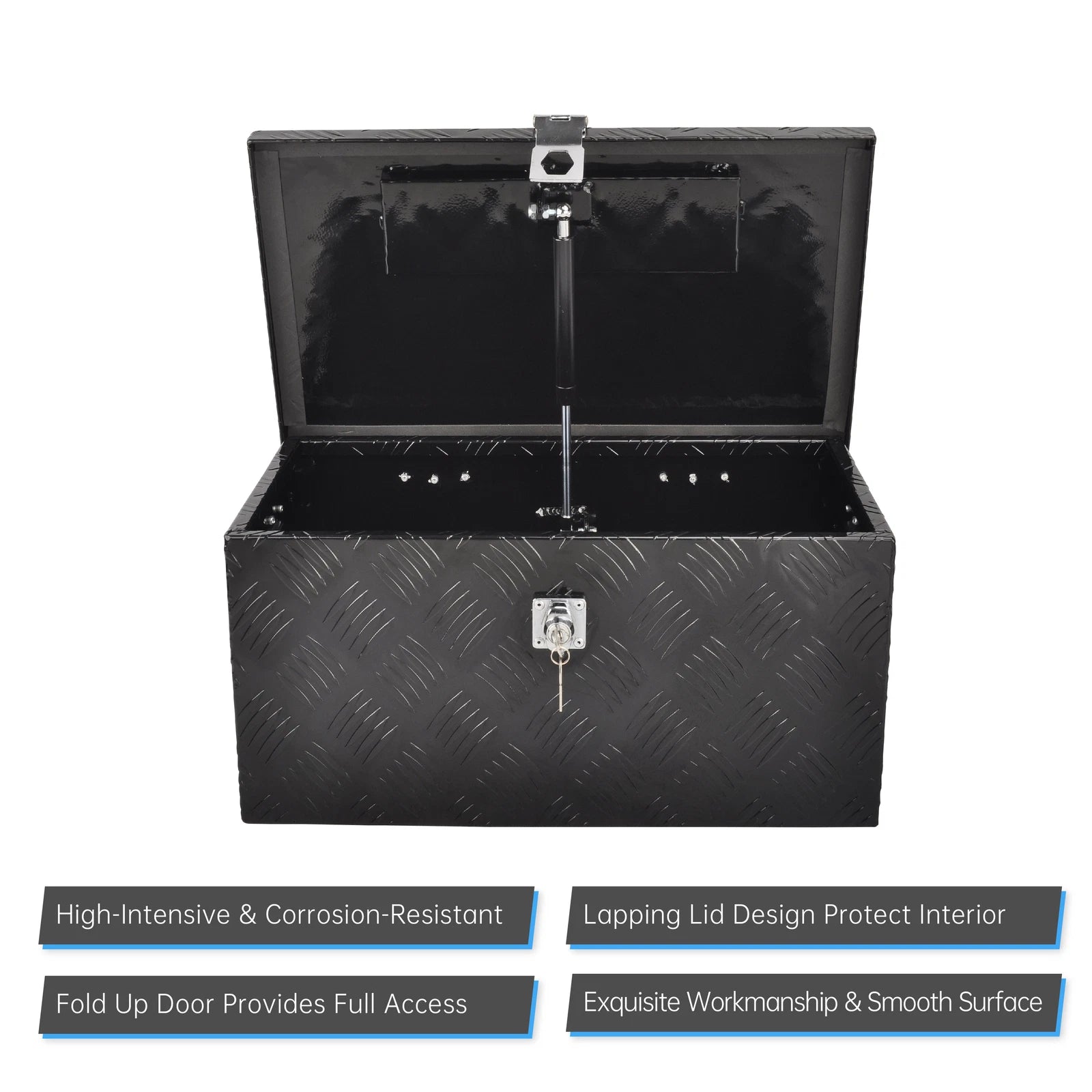 20" Black Aluminum Tool Box for Pickup Truck (Storage + Lock + Key)