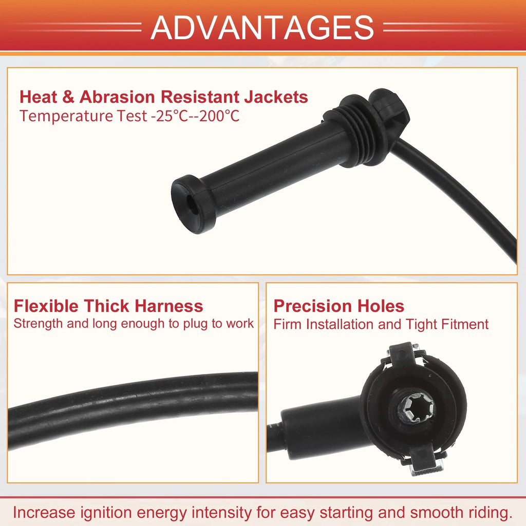 Set of 4 Spark Plug Wire Ignition Coil Cables No.F6RZ12259AD for Ford Contour (1998–2000)