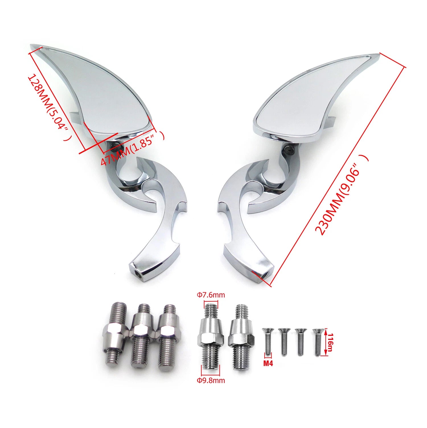 Chrome Burning Fury Blade Running Mirror for Honda Kawasaki Suzuki (All)