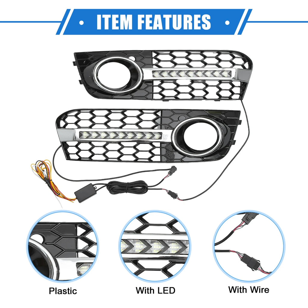 Front Bumper Fog Light Grille with LED 8KD807682 for Audi A4 B8 (2009–2011)