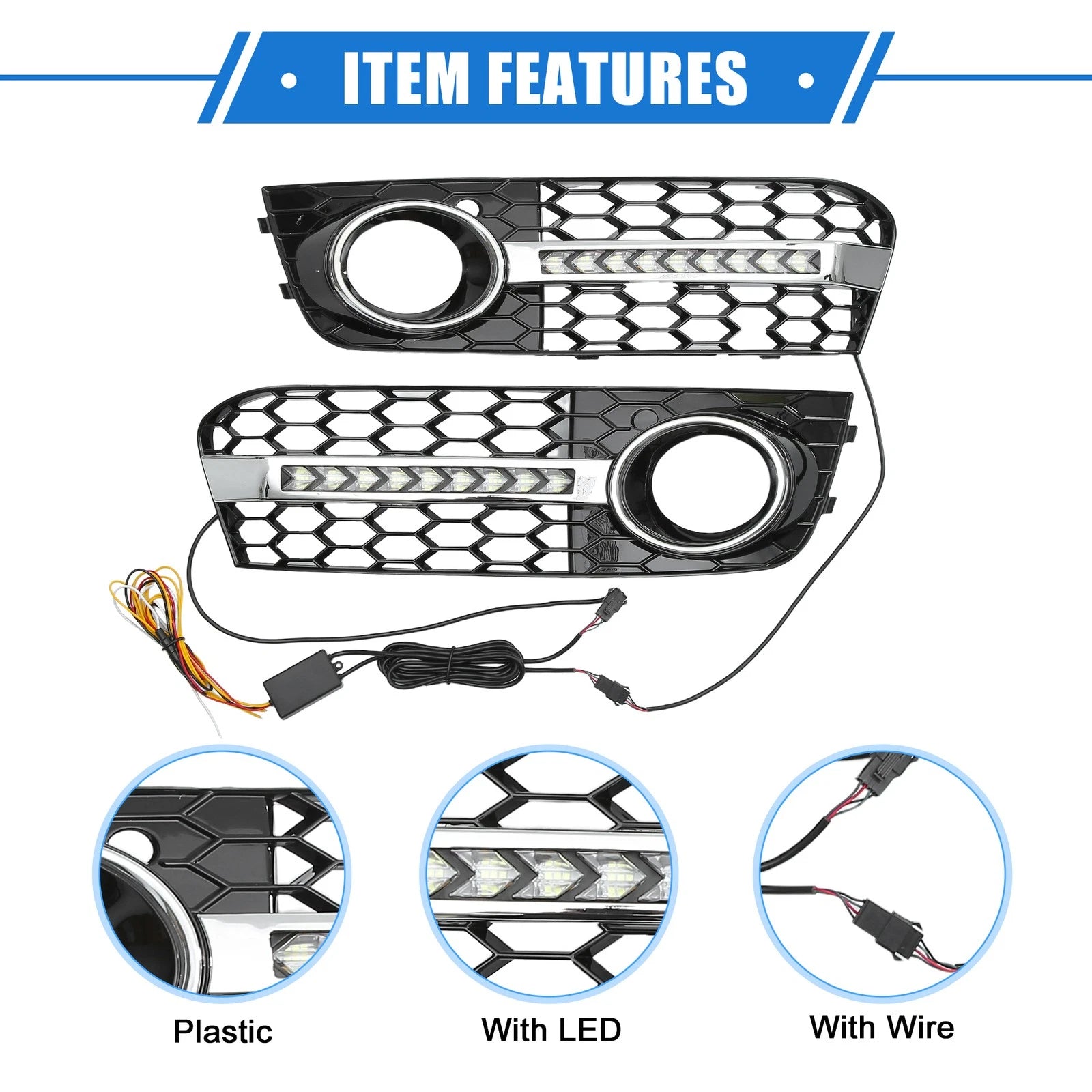 Front Bumper Fog Light Grille with LED 8KD807682 for Audi A4 B8 (2009–2011)